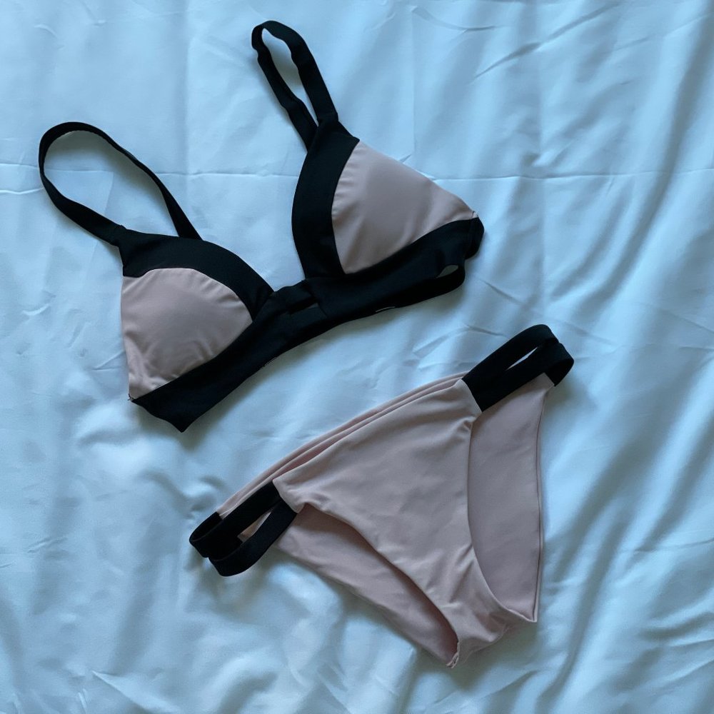 Adore Me Blush + Black Bikini Set